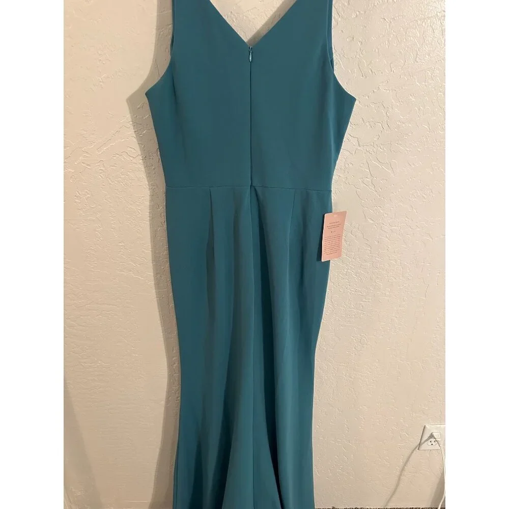Y NWT BHLDN Turquoise Jones V Neck Structured Mermaid Style formal Maxi Gown - Picture 11 of 13